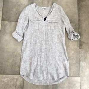 Joie gray blue linen popover dress roll up sleeves